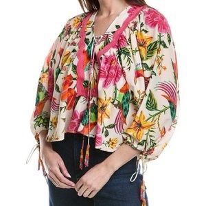 Farm Rio Women's Red Toucan's Garden Blouse